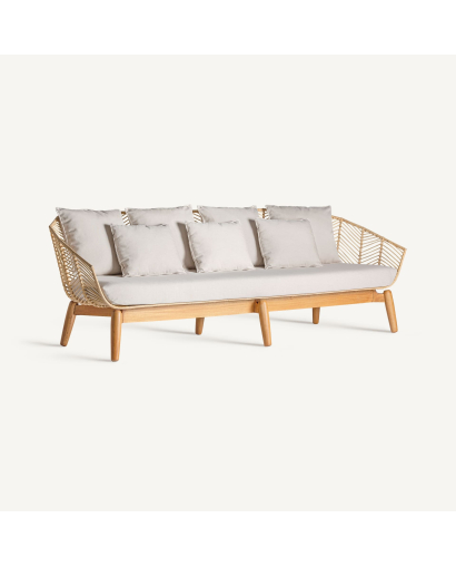 Canapé Sofa Plissé en Rotin - Naturel et Beige