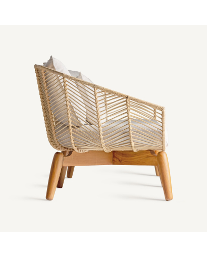 Canapé Sofa Plissé en Rotin - Naturel et Beige
