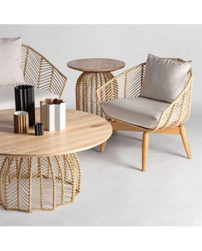Canapé Sofa Plissé en Rotin - Naturel et Beige