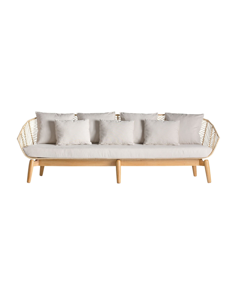 Canapé Sofa Plissé en Rotin - Naturel et Beige Canapé Sofa Plissé en Rotin - Naturel et Beige