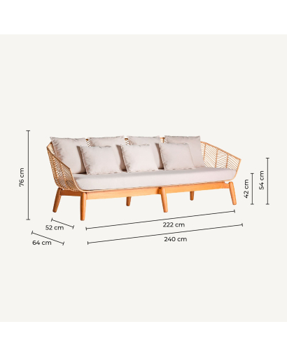 Canapé Sofa Plissé en Rotin - Naturel et Beige