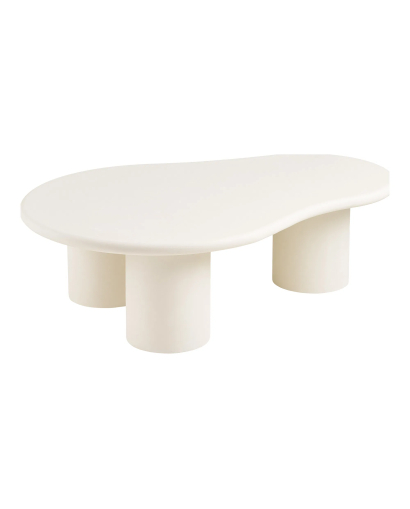 Table Basse Palmera en Mdf et Ciment - Blanc cassé