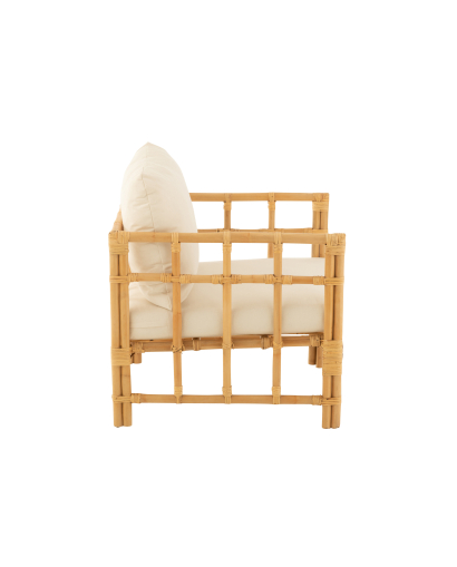 Fauteuil Elise en Rotin avec Coussin - Naturel et Blanc