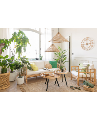 Fauteuil Elise en Rotin avec Coussin - Naturel et Blanc