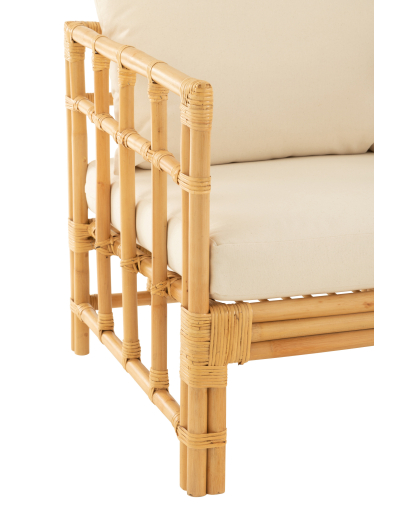 Fauteuil Elise en Rotin avec Coussin - Naturel et Blanc