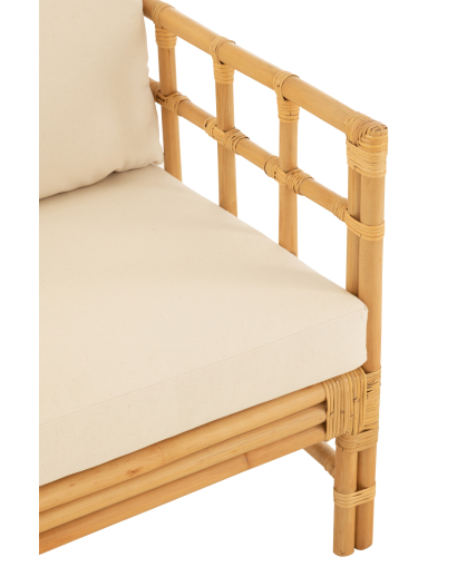 Fauteuil Elise en Rotin avec Coussin - Naturel et Blanc