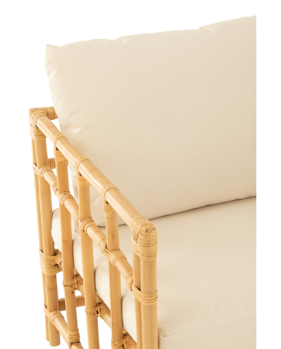 Fauteuil Elise en Rotin avec Coussin - Naturel et Blanc