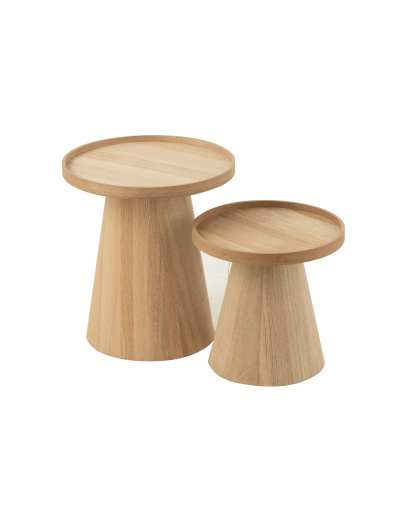Set de 2 tables basses rondes avec rebord en bois - Naturel