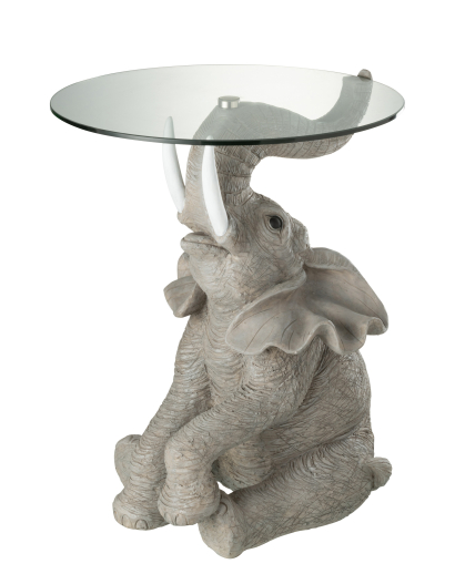 Table d’appoint Éléphant en polyrésine et verre – Gris