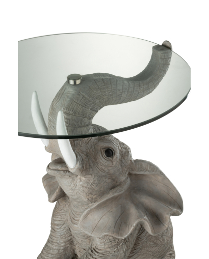 Table d’appoint Éléphant en polyrésine et verre – Gris