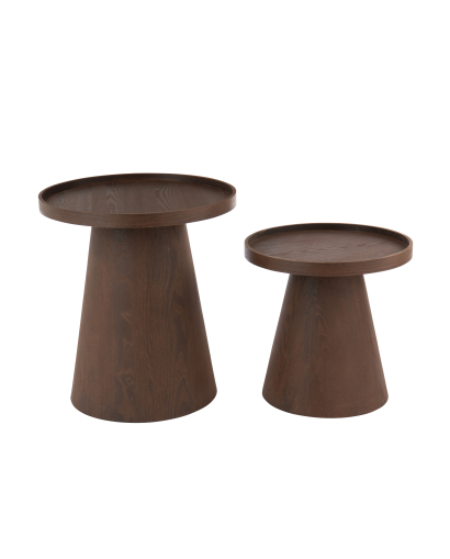Set de 2 tables basses rondes avec rebord en bois - Marron Foncé