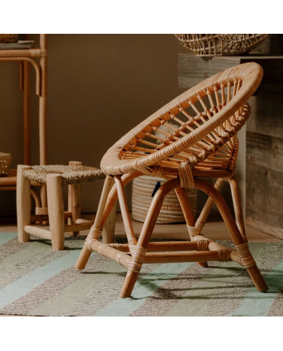 Fauteuil rond cosy pour enfant en rotin - Naturel