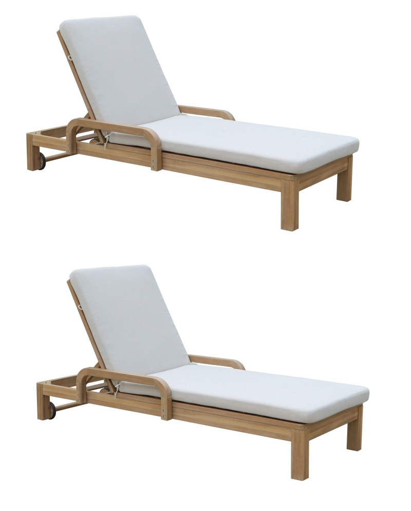 Lot de 2 chaises longues Saona en bois d'acacia avec Coussin - Naturel