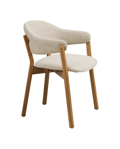 Chaise de Salle à Manger avec accoudoir Dunkirk en bois de chêne - Naturel et Beige