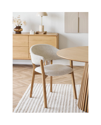 Chaise de Salle à Manger avec accoudoir Dunkirk en bois de chêne - Naturel et Beige