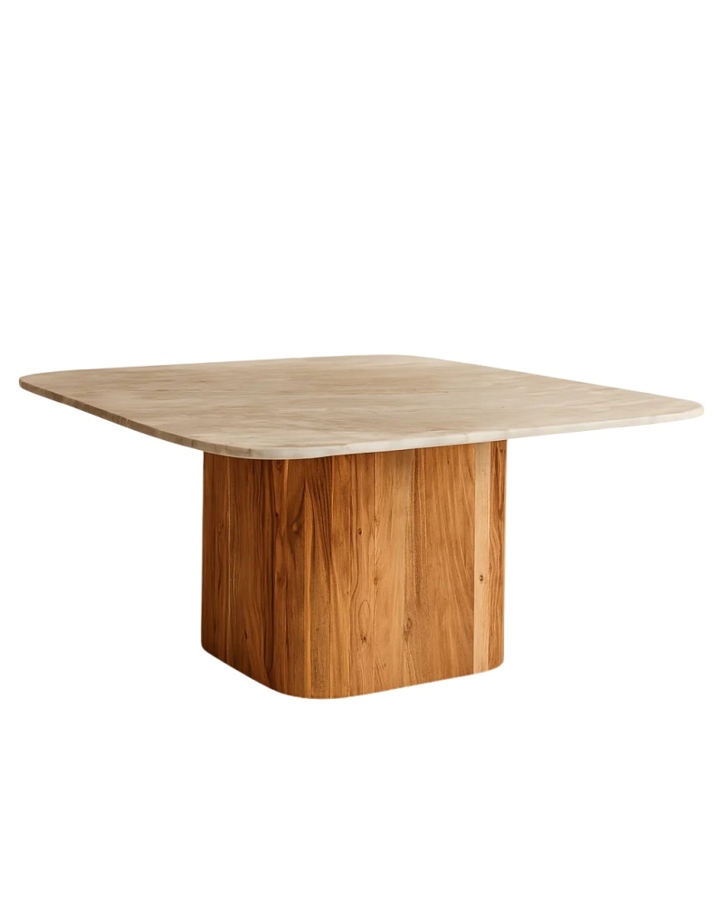 Table Basse Bergen en Bois d'acacia et Plateau en Marbre - Naturel