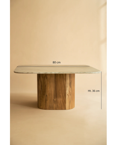 Table Basse Bergen en Bois d'acacia et Plateau en Marbre - Naturel
