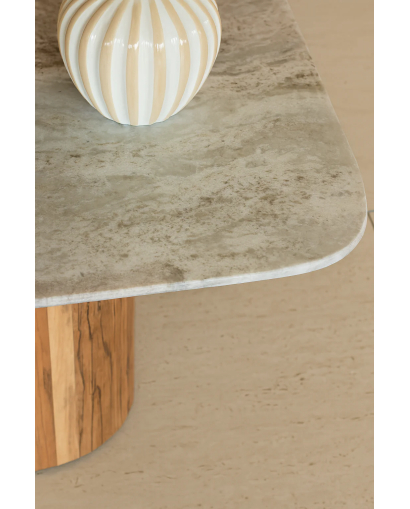 Table Basse Bergen en Bois d'acacia et Plateau en Marbre - Naturel