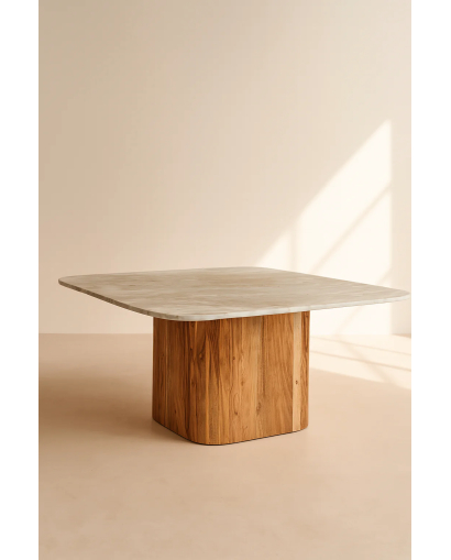 Table Basse Bergen en Bois d'acacia et Plateau en Marbre - Naturel