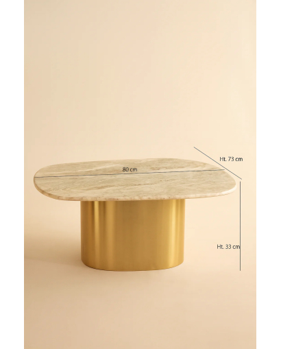 Table Basse Fedje en métal avec Plateau en Marbre - Or et Beige