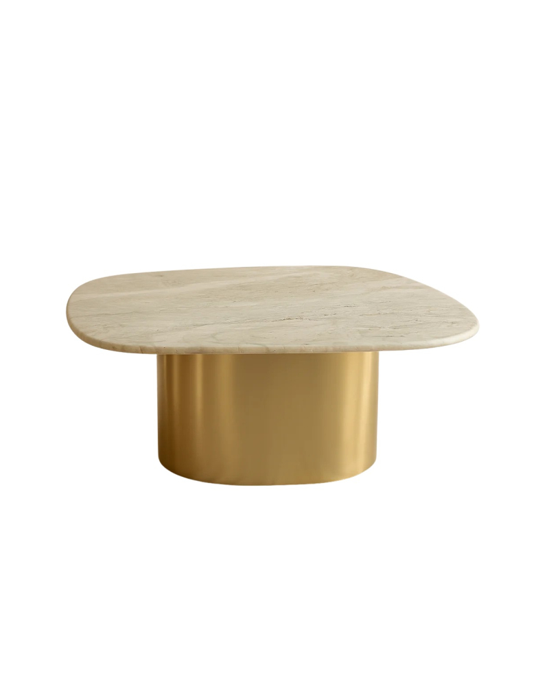 Table Basse Fedje en métal avec Plateau en Marbre - Or et Beige