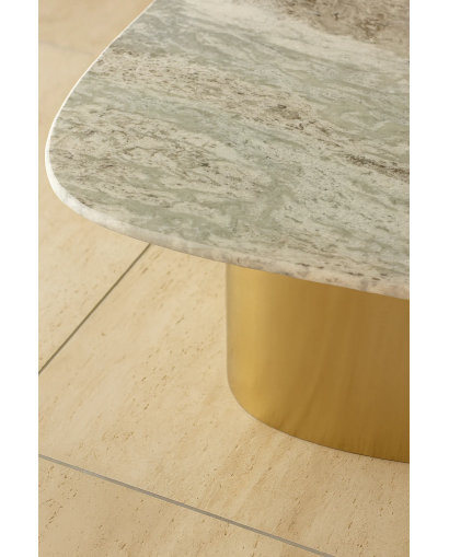 Table Basse Fedje en métal avec Plateau en Marbre - Or et Beige