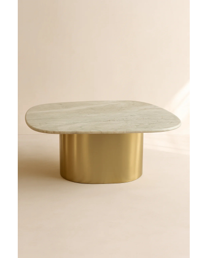 Table Basse Fedje en métal avec Plateau en Marbre - Or et Beige