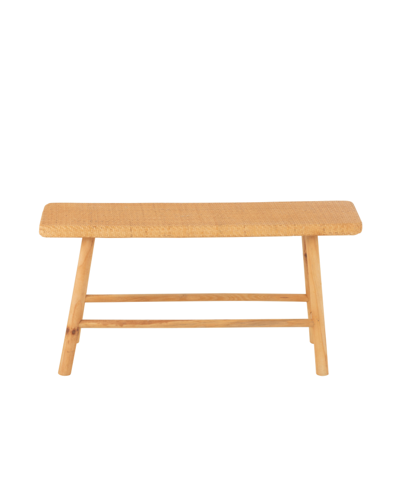 Banc Rectangle en Rotin et Bois De Sapin - Naturel