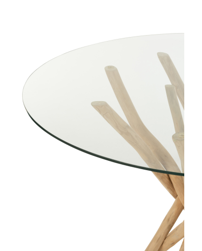 Table de salle à manger ronde en bois de teck et Verre - Naturel