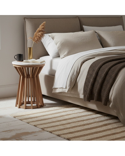 Table D'appoint Sarawak en Bois De Manguier et Marbre - Naturel et Blanc