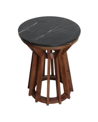 Table D'appoint Sabah en Bois De Manguier et Marbre - Marron et Noir