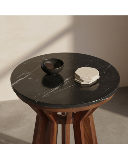 Table D'appoint Sabah en Bois De Manguier et Marbre - Marron et Noir