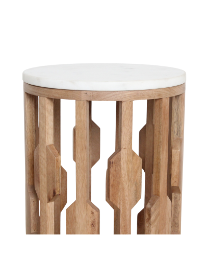 Table Basse Atjeh en Bois De Manguier et Marbre - Naturel et Blanc