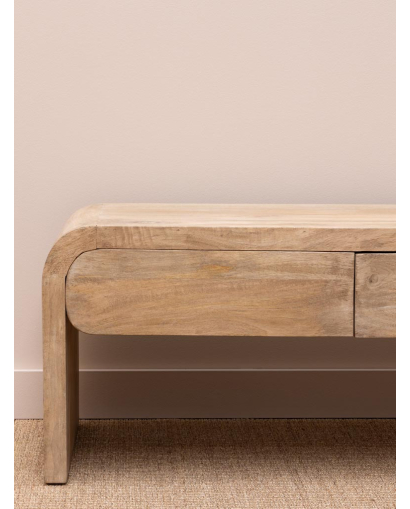 Meuble TV Losail 3 Tiroirs en Bois de Manguier - Naturel