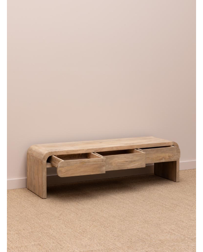 Meuble TV Losail 3 Tiroirs en Bois de Manguier - Naturel