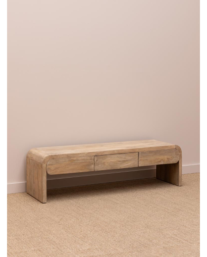 Meuble TV Losail 3 Tiroirs en Bois de Manguier - Naturel