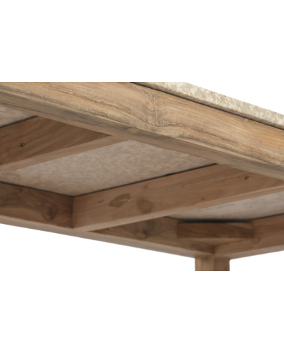 Table Basse African en Bois Recyclé et Marbre - Beige