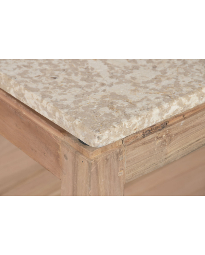 Table Basse African en Bois Recyclé et Marbre - Beige