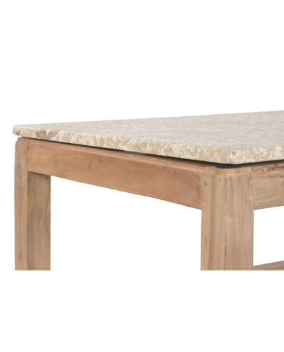 Table Basse African en Bois Recyclé et Marbre - Beige