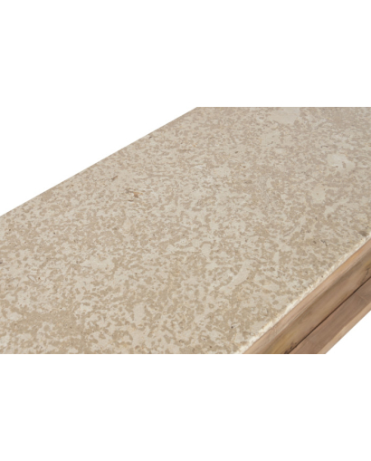 Table Basse African en Bois Recyclé et Marbre - Beige