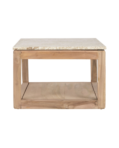 Table Basse African en Bois Recyclé et Marbre - Beige