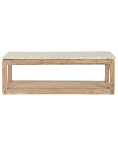 Table Basse African en Bois Recyclé et Marbre - Beige