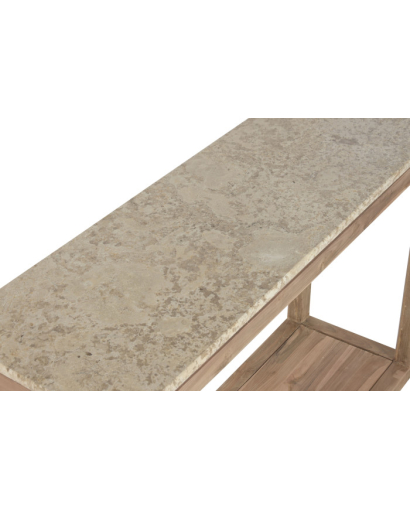 Console African en Bois Recyclé et Marbre - Beige
