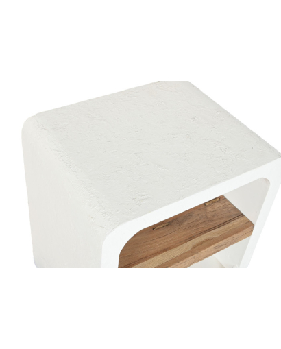 Table De Chevet Méditerranée en Bois de Manguier Recyclé - Naturel et Blanc