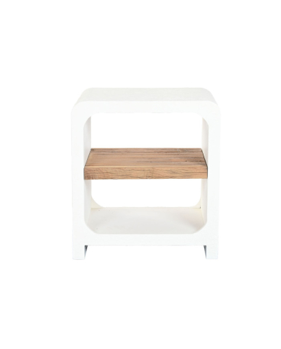 Table De Chevet Méditerranée en Bois de Manguier Recyclé - Naturel et Blanc