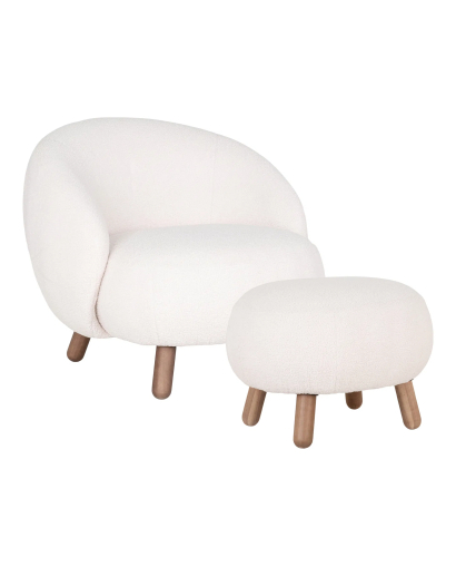 Ensemble Fauteuil lounge Savona avec son Pouf - Blanc