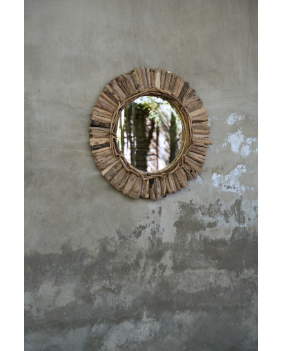 Miroir Couronne en Bois Flotté - Naturel - Taille M