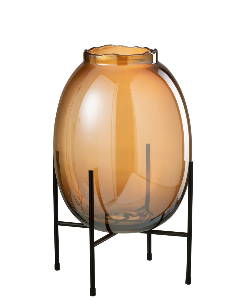 Vase & Pot Vase Sur Pied Verre Marron - Taille L
