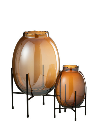 Vase & Pot Vase Sur Pied Verre Marron - Taille L