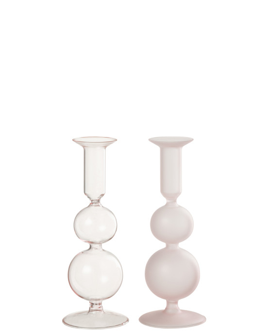 Lot de 2 Chandeliers en Verre - Rose Clair